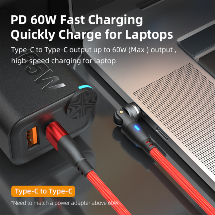 Cablu USB-C Magnetic 60W PD Fast Charging, Rotire 540° [3]