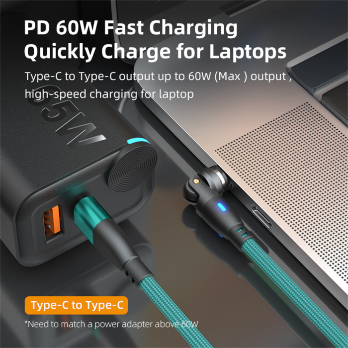 Cablu USB-C Magnetic 60W PD Fast Charging, Rotire 540° [3]