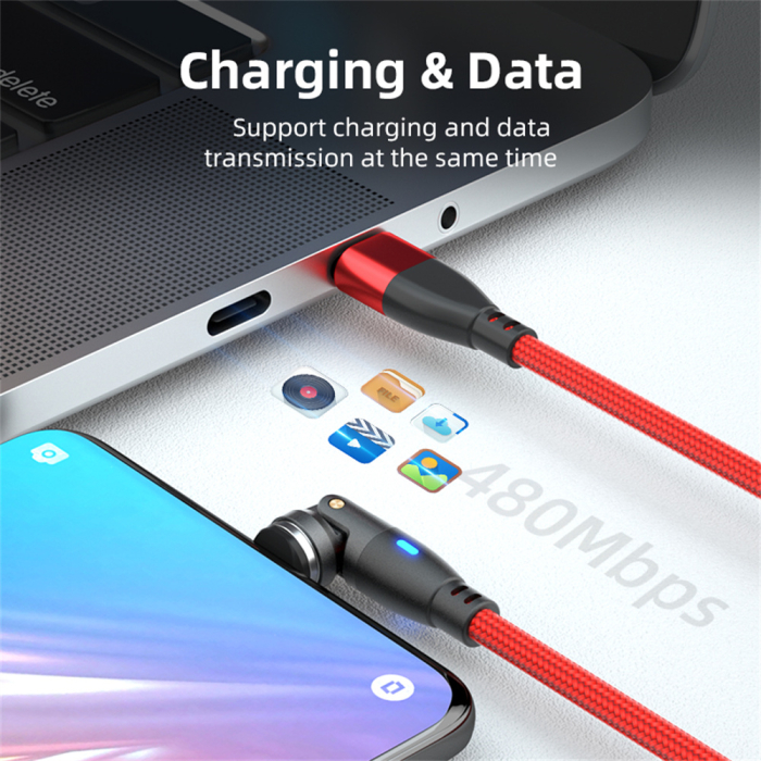 Cablu USB-C Magnetic 60W PD Fast Charging, Rotire 540° [6]