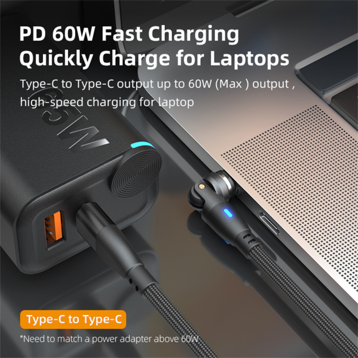 Cablu USB-C Magnetic 60W PD Fast Charging, Rotire 540° [3]