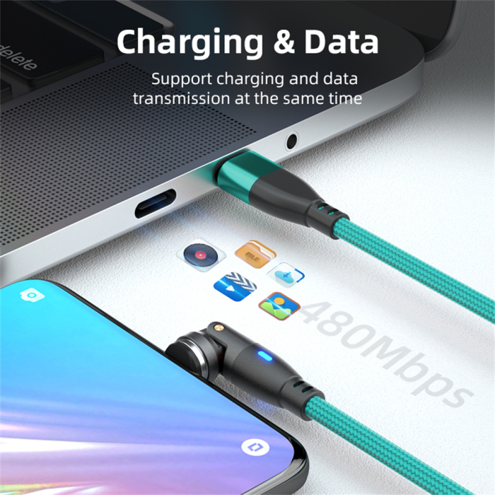 Cablu USB-C Magnetic 60W PD Fast Charging, Rotire 540° [6]
