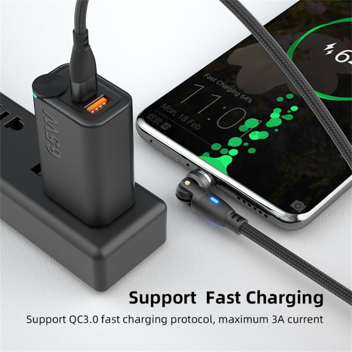 Cablu USB-C Magnetic 60W PD Fast Charging, Rotire 540° [4]