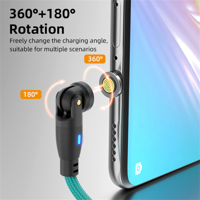 Cablu USB-C Magnetic 60W PD Fast Charging, Rotire 540° [7]