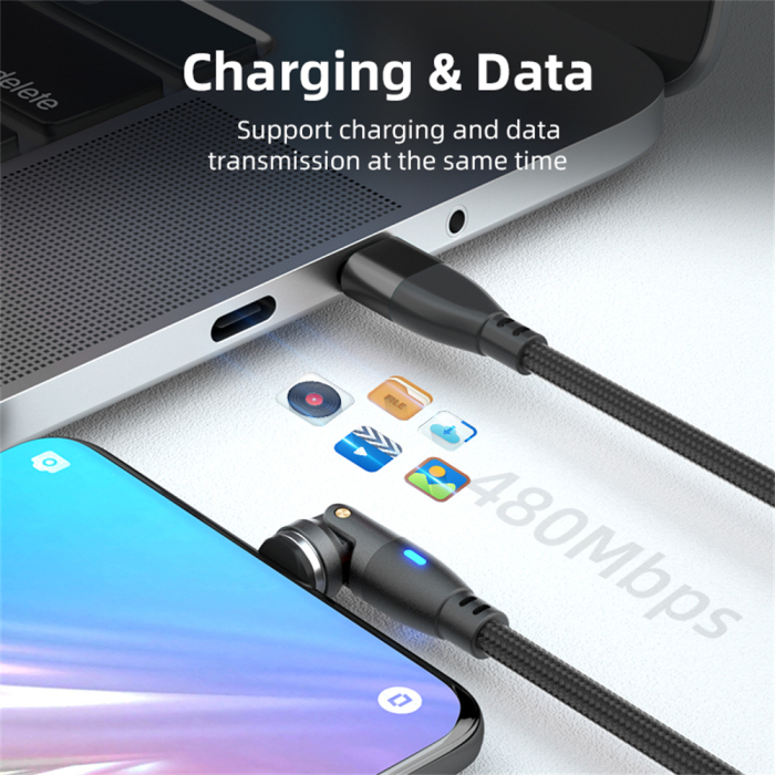 Cablu USB-C Magnetic 60W PD Fast Charging, Rotire 540° [5]