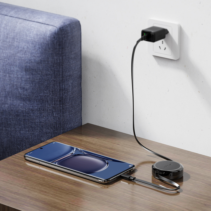 Cablu USB-C Retractabil 60W, 0.8m, Fast Charging [3]