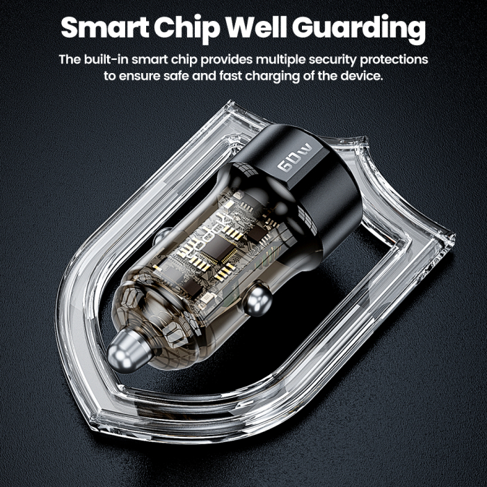 Încărcător Auto 60W Fast Charging, USB-C + USB [10]