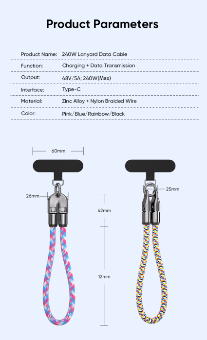 Lanyard pentru Telefon, Cablu USB-C 240W PD Fast Charging [3]