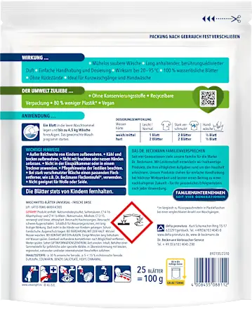 Dr. Beckmann waschmittel blatter universal, detergent servetele universala, 25buc [1]
