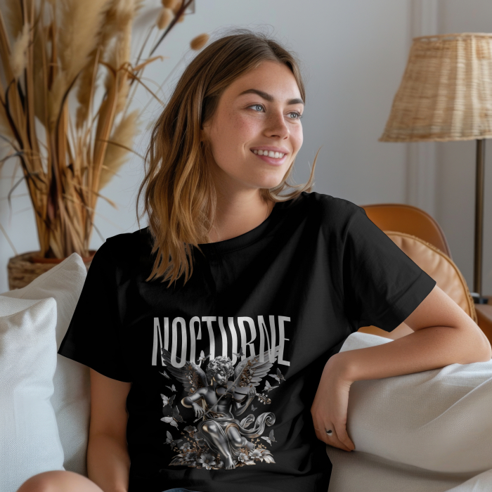 Tricou damă oversize Nocturne – înger gotic,  bumbac 100% [2]