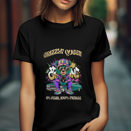 Boss & Hustle Mood - Tricou damă regular fit Grizzly Queen – Fashion Urban 100% bumbac