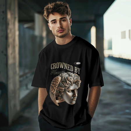 Inspirational & Art - Tricou bărbătesc oversized 100% bumbac - Crowned by Heaven