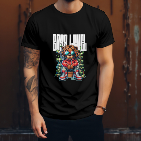 BOSS & HUSTLE MODE - Tricou Boss Level – Stil Urban, 100% Bumbac, design cu urs cool