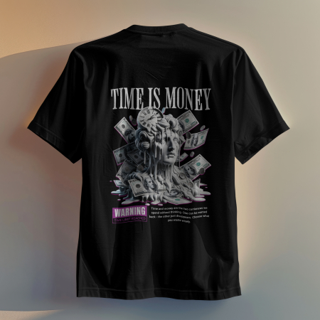 Tricou bărbați oversize 100% bumbac - Time is money, alb/negru [2]