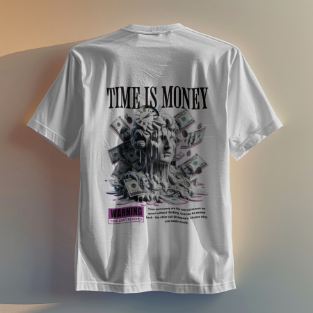 Inspirational & Art - Tricou bărbați oversize 100% bumbac - Time is money, alb/negru