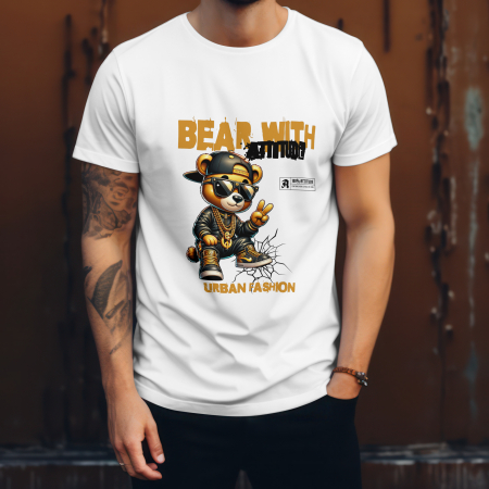 BOSS & HUSTLE MODE - Tricou bărbați 100% bumbac „BEAR WITH ATTITUDE”