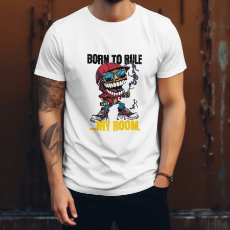 Urban Funny - Tricou bărbați bumbac 100%  „Born to Rule… My Room” – urban funny