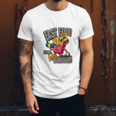 REGULAR FIT - Tricou bărbați regular 100% bumbac - Fast Food Strong