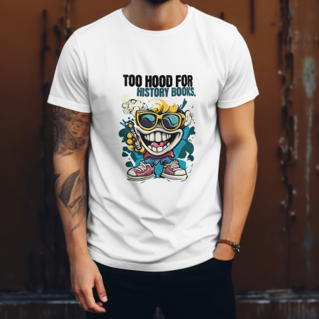 Urban Funny - Tricou unisex „Too Hood for History Books” – streetwear amuzant