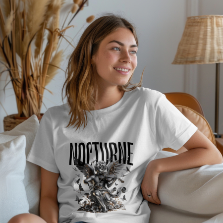 Inspirational & Art - Tricou damă oversize Nocturne – înger gotic,  bumbac 100%