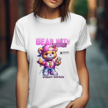 Boss & Hustle Mood - Tricou dama regular fit – Bear With Attitude – Urban fashion din bumbac 100%