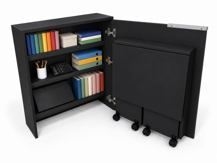 Birou Pliabil FLEX cu Rafturi, PAL, Negru, 80x30x100 cm [2]