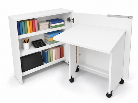 Mobila living si dining - Birou Pliabil FLEX cu Rafturi, PAL, Alb, 80x30x100 cm