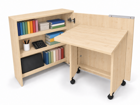 Mobila living si dining - Birou Pliabil FLEX cu Rafturi, PAL, Arțar, 80x30x100 cm