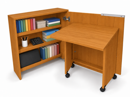 Mobila living si dining - Birou Pliabil FLEX cu Rafturi, PAL, Cireș, 80x30x100 cm