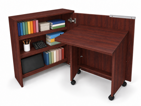 Mobila living si dining - Birou Pliabil FLEX cu Rafturi, PAL, Mahon, 80x30x100 cm