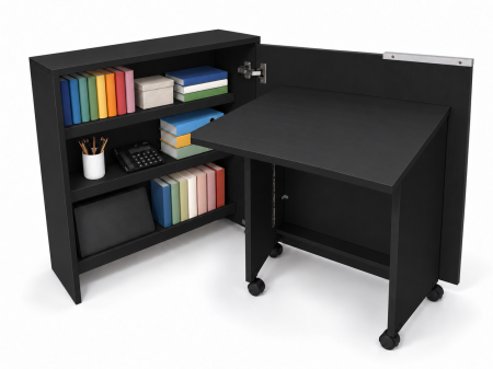 Mobila living si dining - Birou Pliabil FLEX cu Rafturi, PAL, Negru, 80x30x100 cm