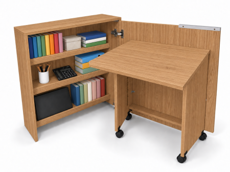 Mobila living si dining - Birou Pliabil FLEX cu Rafturi, PAL, Stejar Natur, 80x30x100 cm