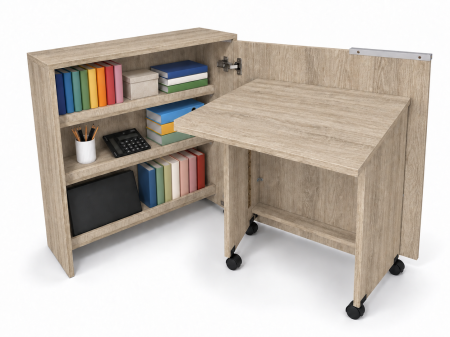 Mobila living si dining - Birou Pliabil FLEX cu Rafturi, PAL, Stejar Sonoma, 80x30x100 cm