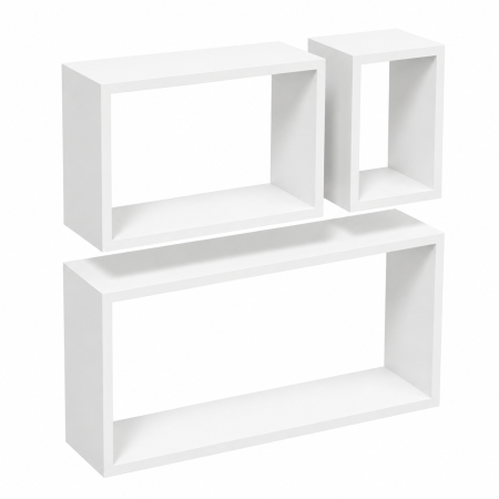 Set 3 Rafturi Perete, PAL, Alb, 94x34x20 / 50x30x20 / 30x30x20 cm