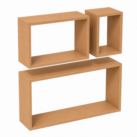 Set 3 Rafturi Perete, PAL, Fag, 94x34x20 / 50x30x20 / 30x30x20 cm