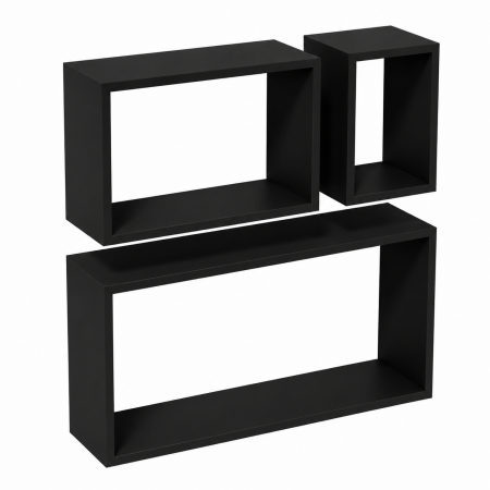 Set 3 Rafturi Perete, PAL, Negru, 94x34x20 / 50x30x20 / 30x30x20 cm