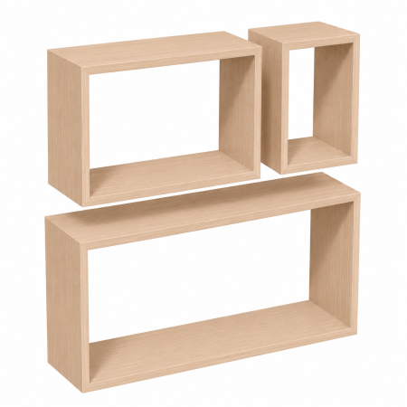 Set 3 Rafturi Perete, PAL, Stejar Deschis, 94x34x20 / 50x30x20 / 30x30x20 cm