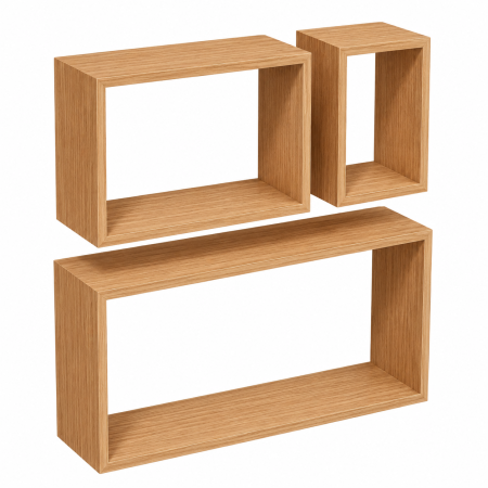 Set 3 Rafturi Perete, PAL, Stejar Natur, 94x34x20 / 50x30x20 / 30x30x20 cm