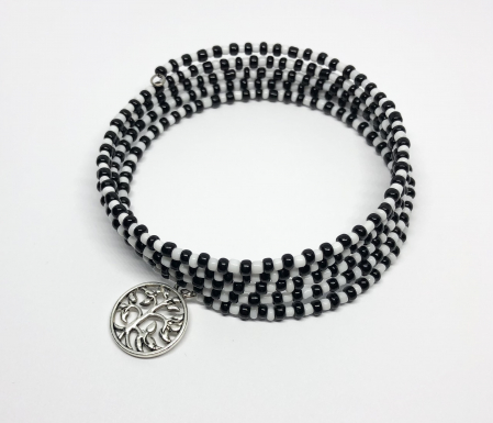 Bratari pe sarma cu memorie - Bratara “Copacul Vietii” – Alb & Negru Clasic