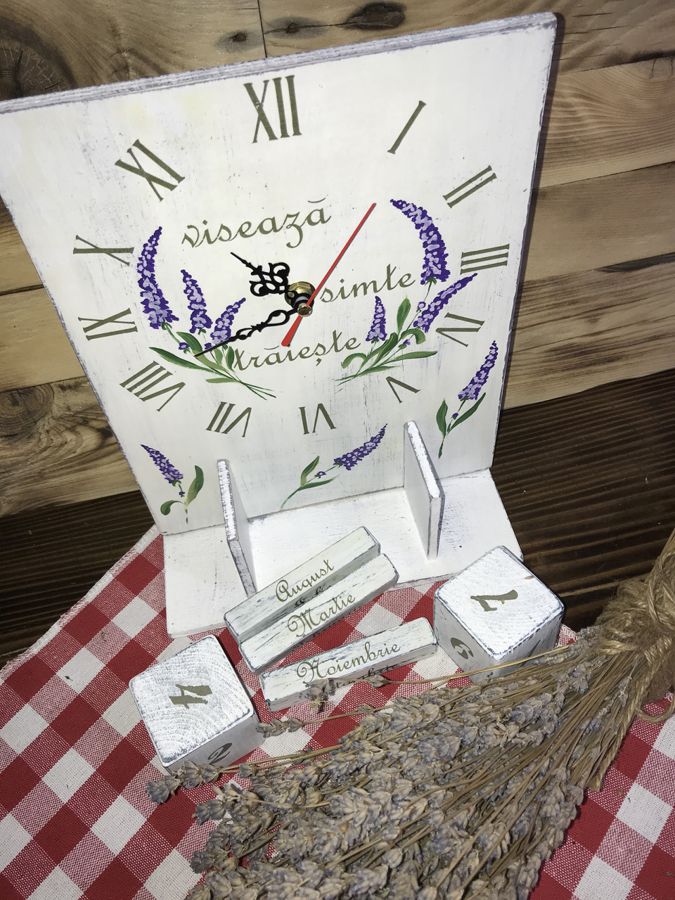 Calendar perpetuu handmade pictat, cu ceas, model Lavandă [4]