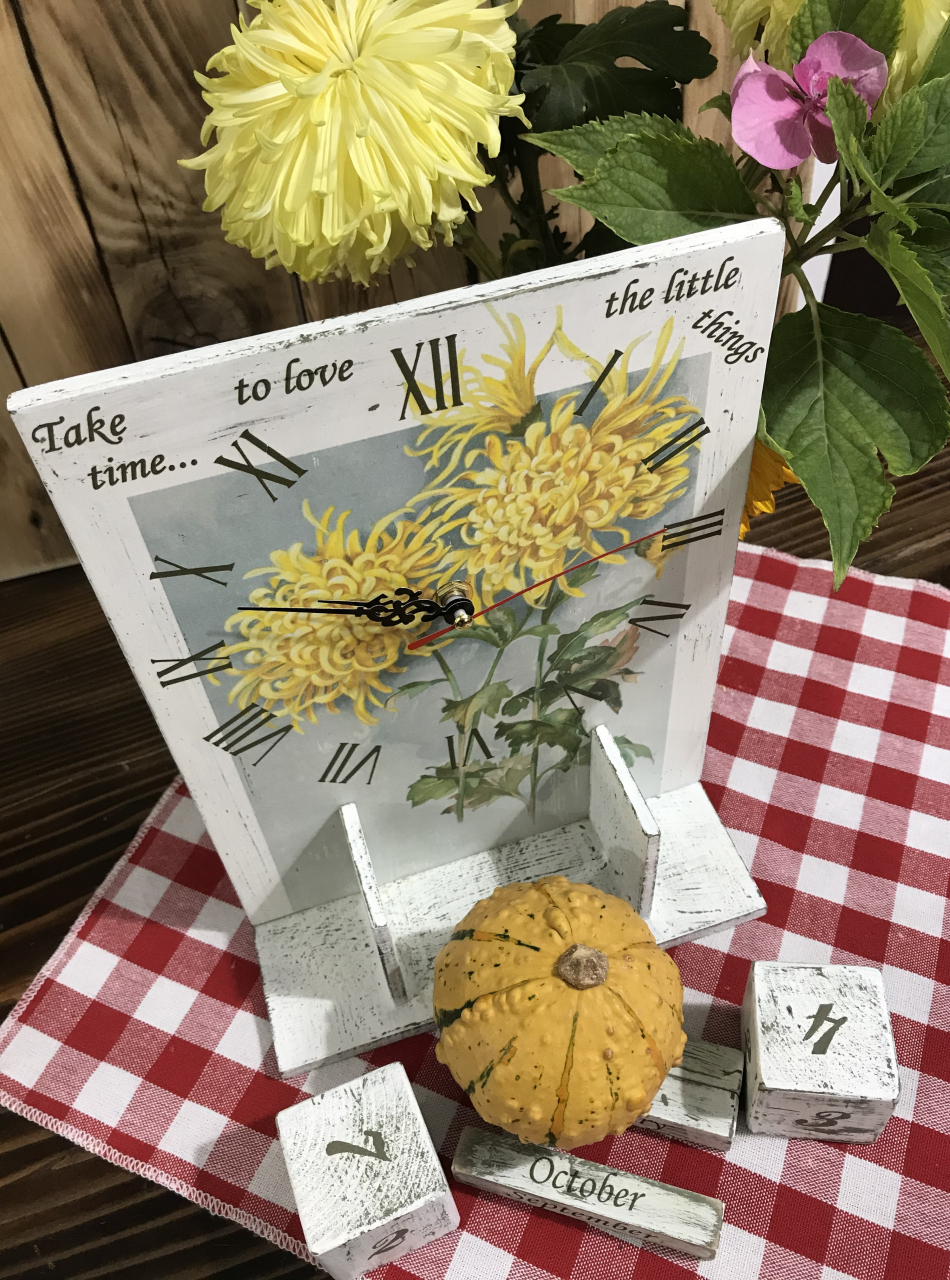Calendar perpetuu cu ceas, handmade, model Crizanteme [4]