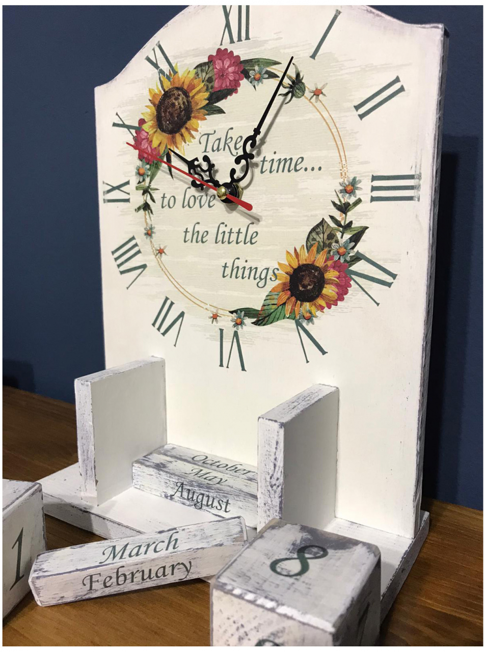 Calendar perpetuu cu ceas, handmade, model Coroniță flori [2]