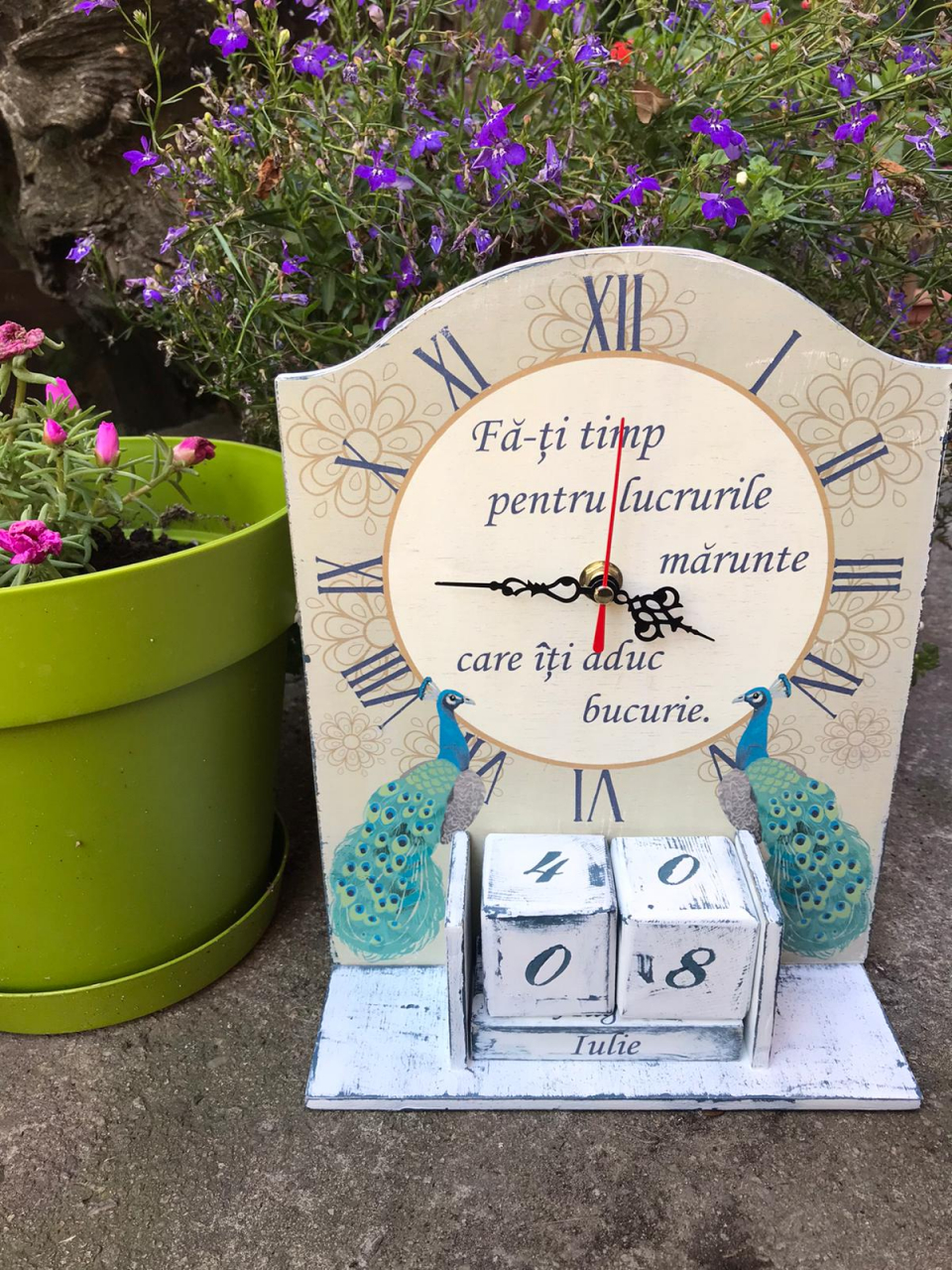 Calendar perpetuu cu ceas, handmade, model Păuni [1]