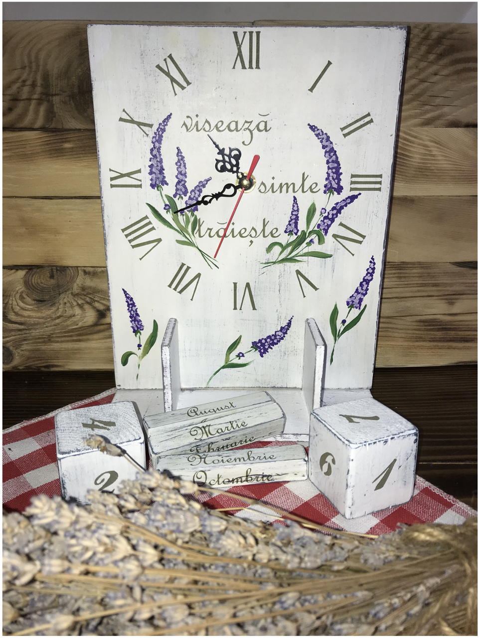 Calendar perpetuu handmade pictat, cu ceas, model Lavandă [2]