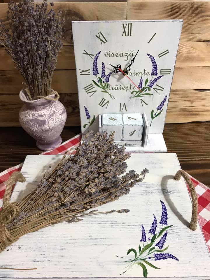 Set pictat Lavandă format din calendar perpetuu cu ceas și tavă [4]