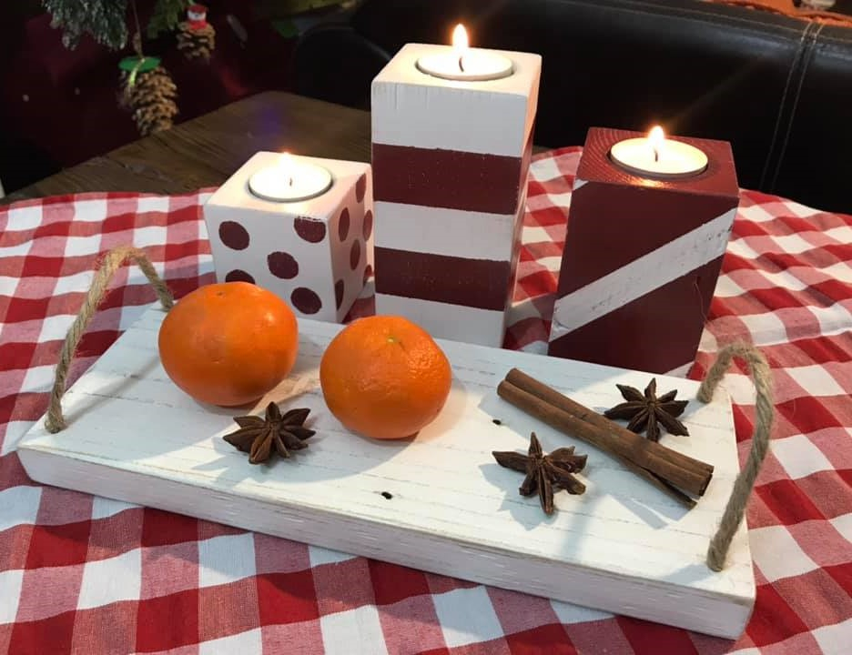 Set suport pentru lumânări, cu tăviță, model Vintage [1]