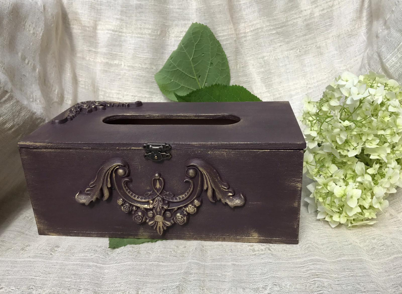 Suport șervețele handmade, model cu aplicații 3D, culoare maro, aspect vintage [1]