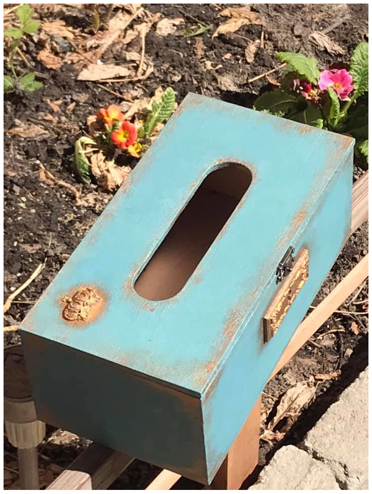 Suport șervețele handmade, model cu aplicații 3D, culoare turcoaz, aspect vintage [2]