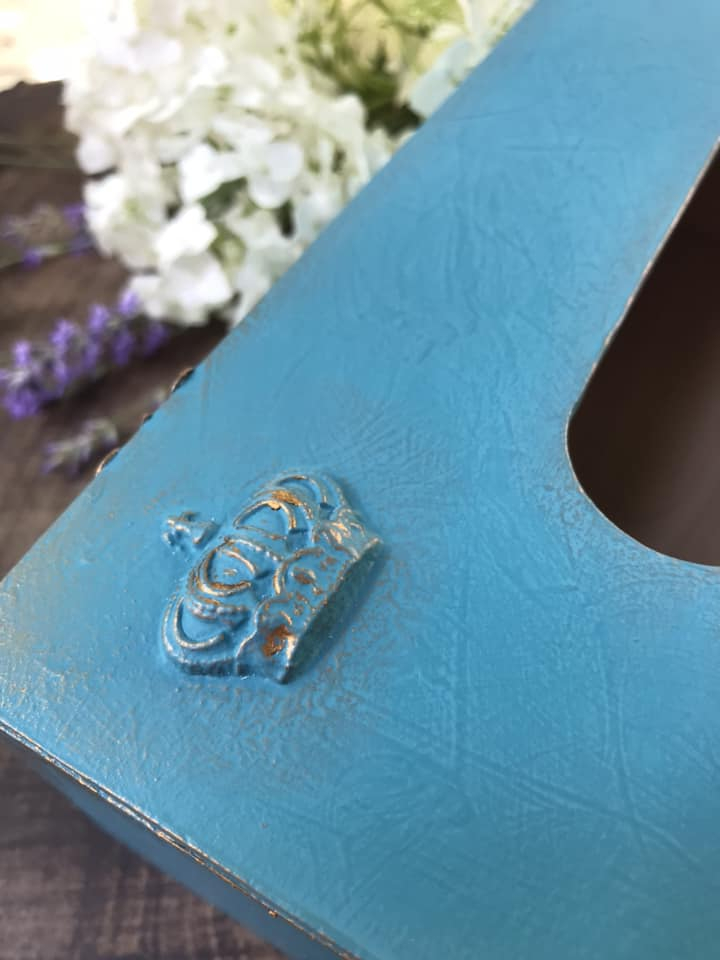 Suport șervețele handmade, model cu aplicații 3D, culoare turcoaz, aspect vintage [5]