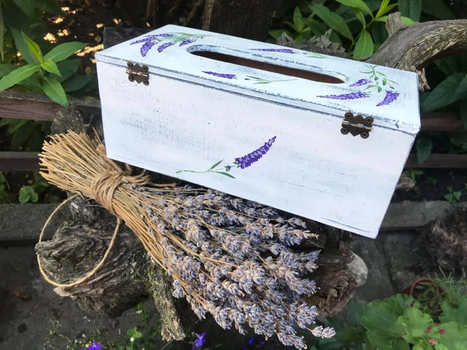 Suport șervețele handmade pictat manual, model Lavandă [5]