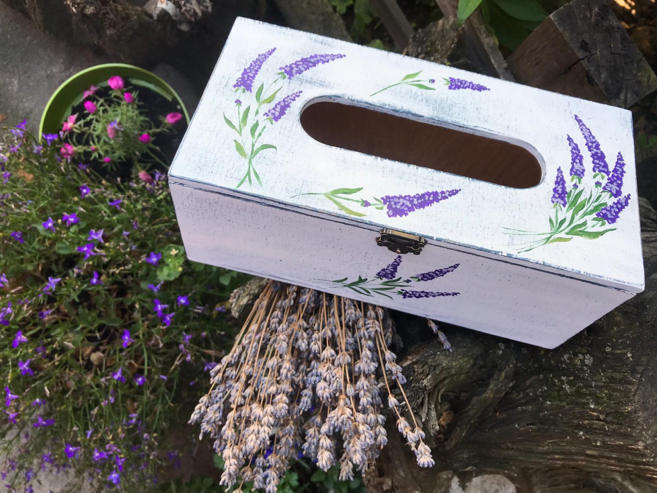 Suport șervețele handmade pictat manual, model Lavandă [1]